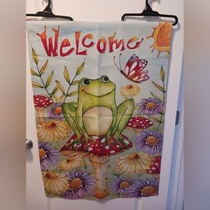 Frog on mushrooms flag 28 x 40in.